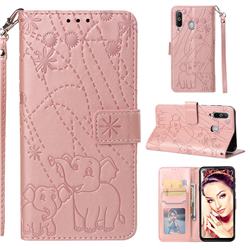 Embossing Fireworks Elephant Leather Wallet Case for Samsung Galaxy A8s - Rose Gold
