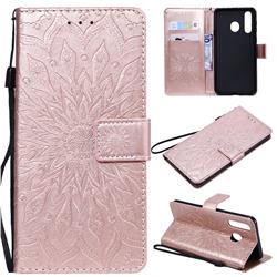 Embossing Sunflower Leather Wallet Case for Samsung Galaxy A8s - Rose Gold