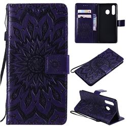 Embossing Sunflower Leather Wallet Case for Samsung Galaxy A8s - Purple