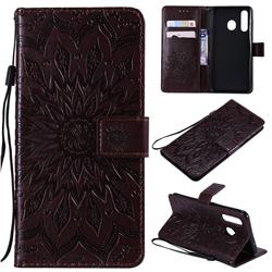 Embossing Sunflower Leather Wallet Case for Samsung Galaxy A8s - Brown