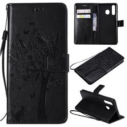 Embossing Butterfly Tree Leather Wallet Case for Samsung Galaxy A8s - Black