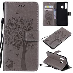 Embossing Butterfly Tree Leather Wallet Case for Samsung Galaxy A8s - Grey
