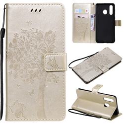 Embossing Butterfly Tree Leather Wallet Case for Samsung Galaxy A8s - Champagne