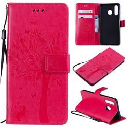 Embossing Butterfly Tree Leather Wallet Case for Samsung Galaxy A8s - Rose