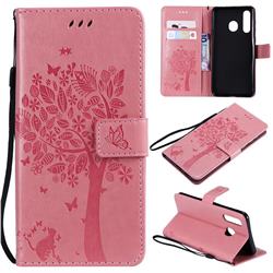 Embossing Butterfly Tree Leather Wallet Case for Samsung Galaxy A8s - Pink
