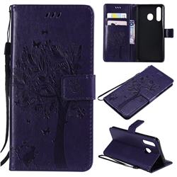 Embossing Butterfly Tree Leather Wallet Case for Samsung Galaxy A8s - Purple