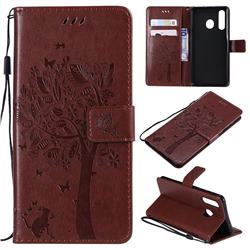 Embossing Butterfly Tree Leather Wallet Case for Samsung Galaxy A8s - Coffee