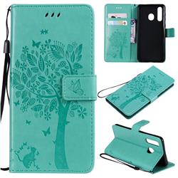Embossing Butterfly Tree Leather Wallet Case for Samsung Galaxy A8s - Cyan