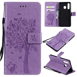 Embossing Butterfly Tree Leather Wallet Case for Samsung Galaxy A8s - Violet