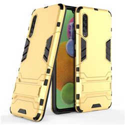 Armor Premium Tactical Grip Kickstand Shockproof Dual Layer Rugged Hard Cover for Samsung Galaxy A90 5G - Golden