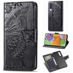 Embossing Mandala Flower Butterfly Leather Wallet Case for Samsung Galaxy A90 5G - Black