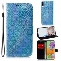 Laser Circle Shining Leather Wallet Phone Case for Samsung Galaxy A90 5G - Blue