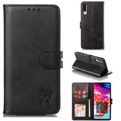 Embossing Happy Cat Leather Wallet Case for Samsung Galaxy A90 5G - Black