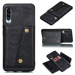 Retro Multifunction Card Slots Stand Leather Coated Phone Back Cover for Samsung Galaxy A90 5G - Black