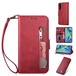 Retro Calfskin Zipper Leather Wallet Case Cover for Samsung Galaxy A90 5G - Red