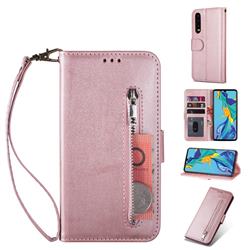 Retro Calfskin Zipper Leather Wallet Case Cover for Samsung Galaxy A90 5G - Rose Gold