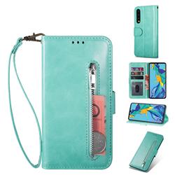 Retro Calfskin Zipper Leather Wallet Case Cover for Samsung Galaxy A90 5G - Mint Green