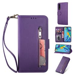 Retro Calfskin Zipper Leather Wallet Case Cover for Samsung Galaxy A90 5G - Purple