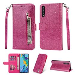 Glitter Shine Leather Zipper Wallet Phone Case for Samsung Galaxy A90 5G - Rose
