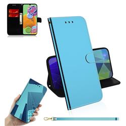 Shining Mirror Like Surface Leather Wallet Case for Samsung Galaxy A90 5G - Blue
