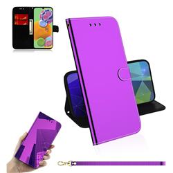Shining Mirror Like Surface Leather Wallet Case for Samsung Galaxy A90 5G - Purple