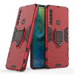 Black Panther Armor Metal Ring Grip Shockproof Dual Layer Rugged Hard Cover for Samsung Galaxy A9 (2018) / A9 Star Pro / A9s - Red