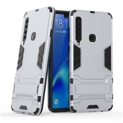 Armor Premium Tactical Grip Kickstand Shockproof Dual Layer Rugged Hard Cover for Samsung Galaxy A9 (2018) / A9 Star Pro / A9s - Silver