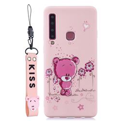 Pink Flower Bear Soft Kiss Candy Hand Strap Silicone Case for Samsung Galaxy A9 (2018) / A9 Star Pro / A9s