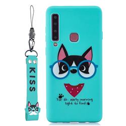 Green Glasses Dog Soft Kiss Candy Hand Strap Silicone Case for Samsung Galaxy A9 (2018) / A9 Star Pro / A9s