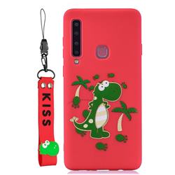 Red Dinosaur Soft Kiss Candy Hand Strap Silicone Case for Samsung Galaxy A9 (2018) / A9 Star Pro / A9s