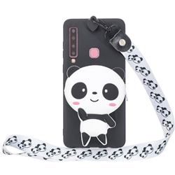 White Panda Neck Lanyard Zipper Wallet Silicone Case for Samsung Galaxy A9 (2018) / A9 Star Pro / A9s