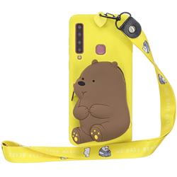 Yellow Bear Neck Lanyard Zipper Wallet Silicone Case for Samsung Galaxy A9 (2018) / A9 Star Pro / A9s