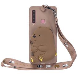 Brown Bear Neck Lanyard Zipper Wallet Silicone Case for Samsung Galaxy A9 (2018) / A9 Star Pro / A9s