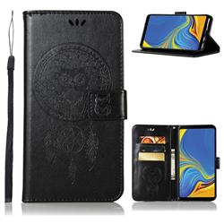 Intricate Embossing Owl Campanula Leather Wallet Case for Samsung Galaxy A9 (2018) / A9 Star Pro / A9s - Black