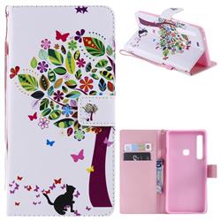 Cat and Tree PU Leather Wallet Case for Samsung Galaxy A9 (2018) / A9 Star Pro / A9s