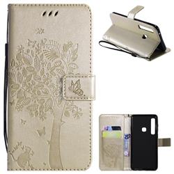 Embossing Butterfly Tree Leather Wallet Case for Samsung Galaxy A9 (2018) / A9 Star Pro / A9s - Champagne