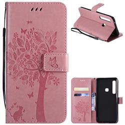 Embossing Butterfly Tree Leather Wallet Case for Samsung Galaxy A9 (2018) / A9 Star Pro / A9s - Pink