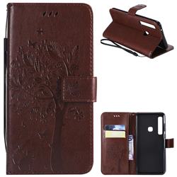 Embossing Butterfly Tree Leather Wallet Case for Samsung Galaxy A9 (2018) / A9 Star Pro / A9s - Coffee