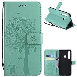 Embossing Butterfly Tree Leather Wallet Case for Samsung Galaxy A9 (2018) / A9 Star Pro / A9s - Cyan