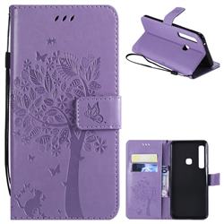Embossing Butterfly Tree Leather Wallet Case for Samsung Galaxy A9 (2018) / A9 Star Pro / A9s - Violet