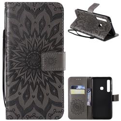 Embossing Sunflower Leather Wallet Case for Samsung Galaxy A9 (2018) / A9 Star Pro / A9s - Gray