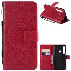 Embossing Sunflower Leather Wallet Case for Samsung Galaxy A9 (2018) / A9 Star Pro / A9s - Red