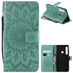 Embossing Sunflower Leather Wallet Case for Samsung Galaxy A9 (2018) / A9 Star Pro / A9s - Green