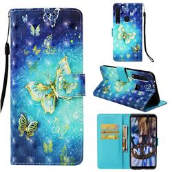 Gold Butterfly 3D Painted Leather Wallet Case for Samsung Galaxy A9 (2018) / A9 Star Pro / A9s