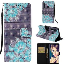 Blue Flower 3D Painted Leather Wallet Case for Samsung Galaxy A9 (2018) / A9 Star Pro / A9s