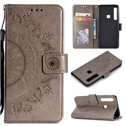 Intricate Embossing Datura Leather Wallet Case for Samsung Galaxy A9 (2018) / A9 Star Pro / A9s - Gray