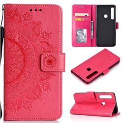 Intricate Embossing Datura Leather Wallet Case for Samsung Galaxy A9 (2018) / A9 Star Pro / A9s - Rose Red