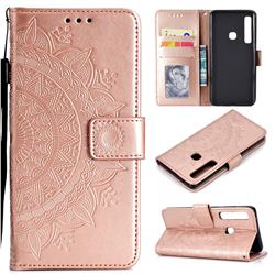Intricate Embossing Datura Leather Wallet Case for Samsung Galaxy A9 (2018) / A9 Star Pro / A9s - Rose Gold