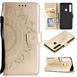 Intricate Embossing Datura Leather Wallet Case for Samsung Galaxy A9 (2018) / A9 Star Pro / A9s - Golden