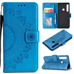 Intricate Embossing Datura Leather Wallet Case for Samsung Galaxy A9 (2018) / A9 Star Pro / A9s - Blue